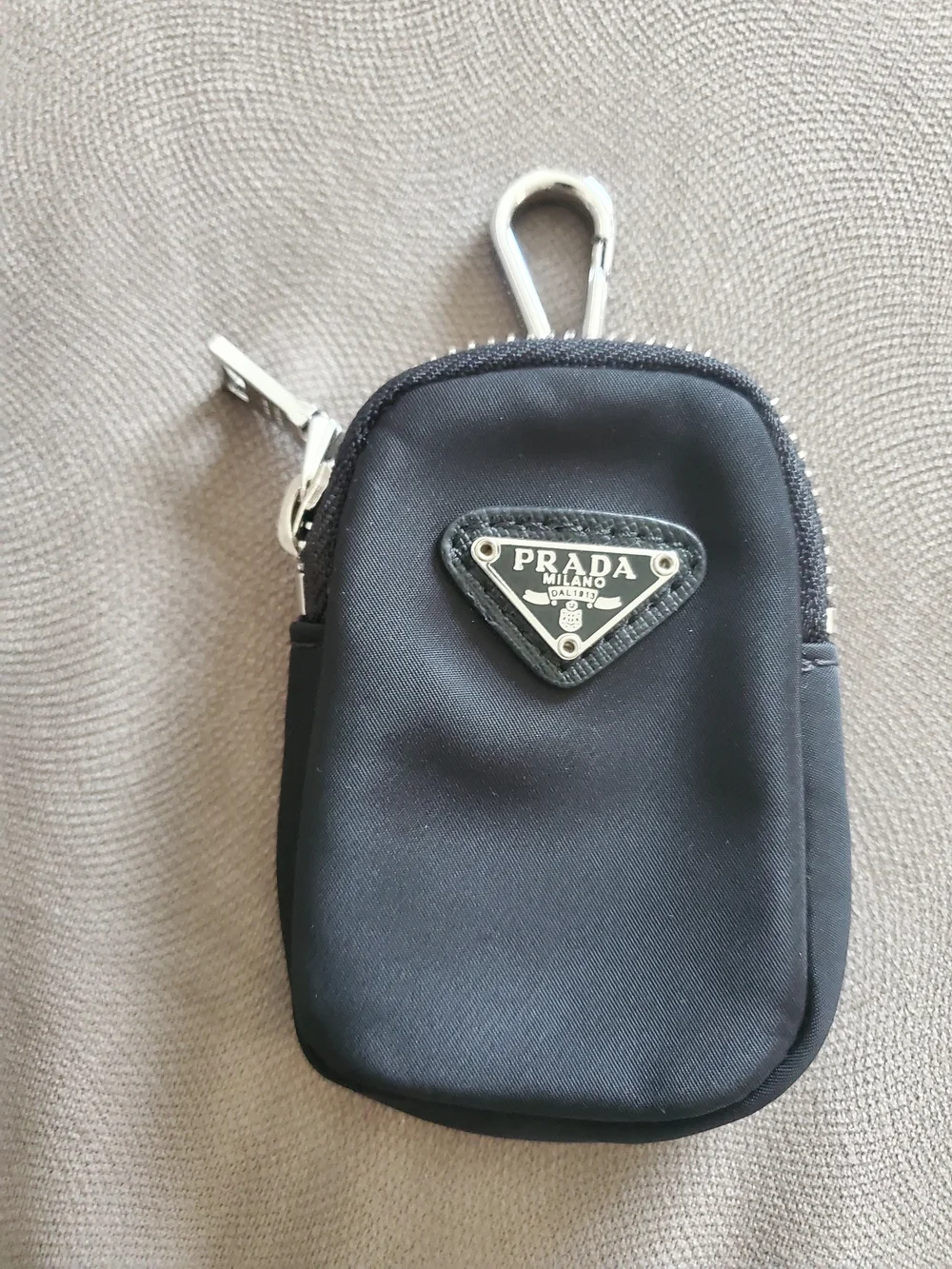 Prada Authentic  Black Nylon Key Pouch with Silver Hardware Womens